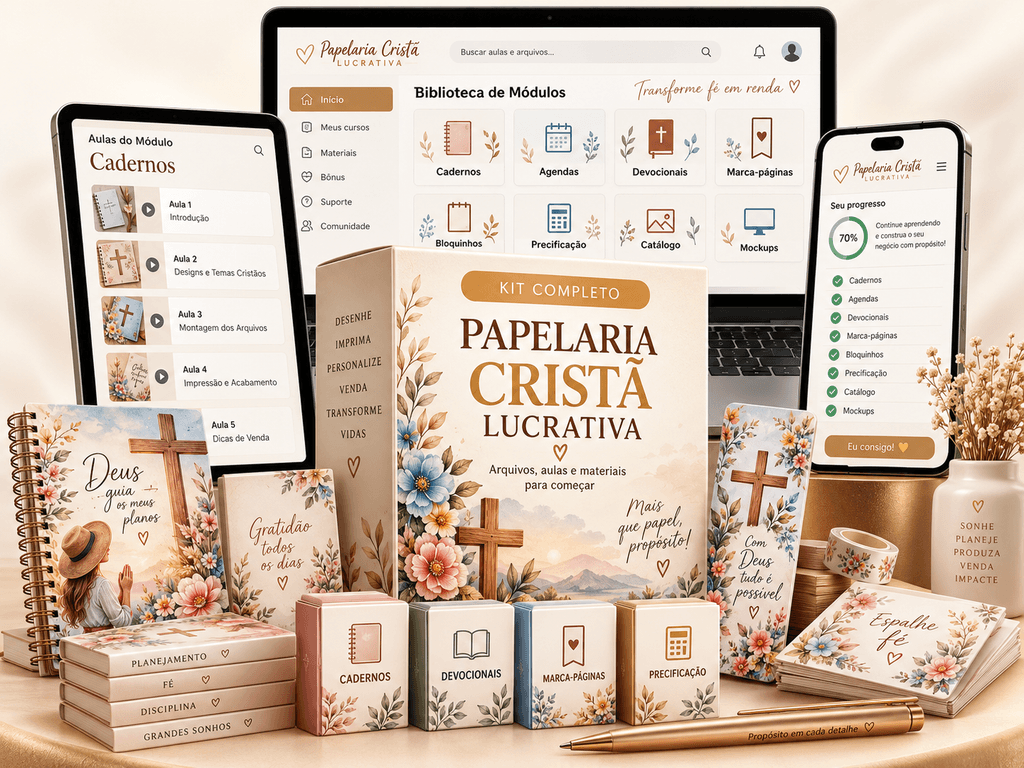 Kit Completo Papelaria Crista Lucrativa: arquivos, aulas e materiais